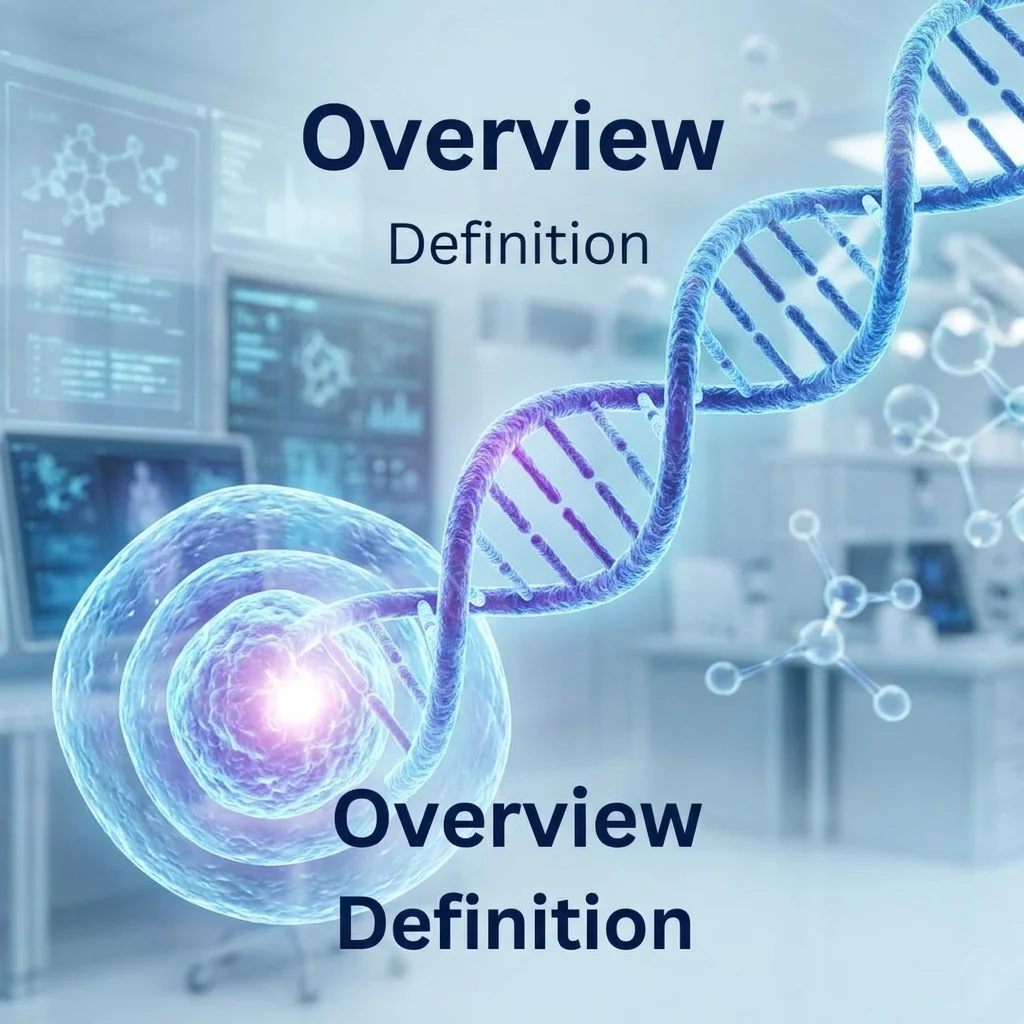 Double helical DNA strand glowing in light and dark blue shades against a futuristic scientific background.